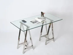 Pamono Mid-Century Italian Chromed Steel Trestles after Milo Baughman, 1970s, Set of 2 Hot