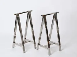 Pamono Mid-Century Italian Chromed Steel Trestles after Milo Baughman, 1970s, Set of 2 Hot