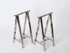 Pamono Mid-Century Italian Chromed Steel Trestles after Milo Baughman, 1970s, Set of 2 Hot