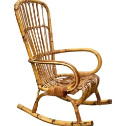 Pamono Mid-Century Italian French Riviera Rattan & Bamboo Rocking Chair, 1960s Sale