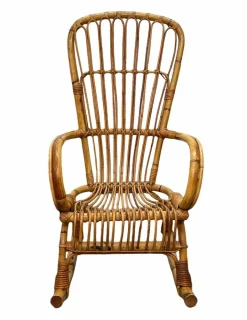 Pamono Mid-Century Italian French Riviera Rattan & Bamboo Rocking Chair, 1960s Sale