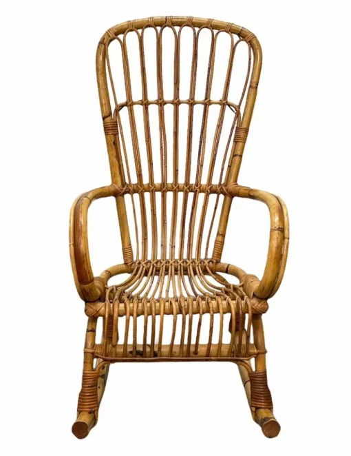 Pamono Mid-Century Italian French Riviera Rattan & Bamboo Rocking Chair, 1960s Sale