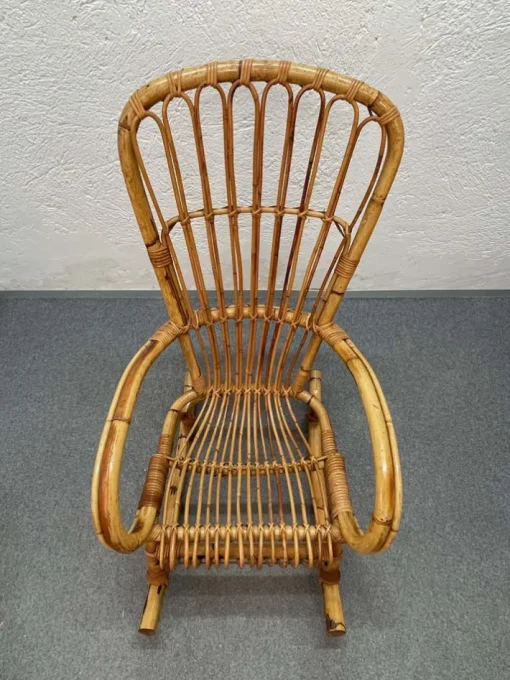 Pamono Mid-Century Italian French Riviera Rattan & Bamboo Rocking Chair, 1960s Sale