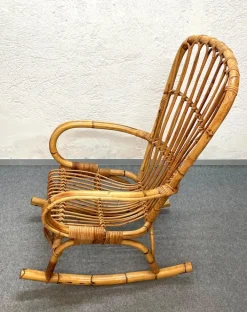 Pamono Mid-Century Italian French Riviera Rattan & Bamboo Rocking Chair, 1960s Sale