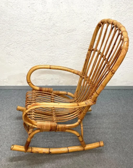 Pamono Mid-Century Italian French Riviera Rattan & Bamboo Rocking Chair, 1960s Sale