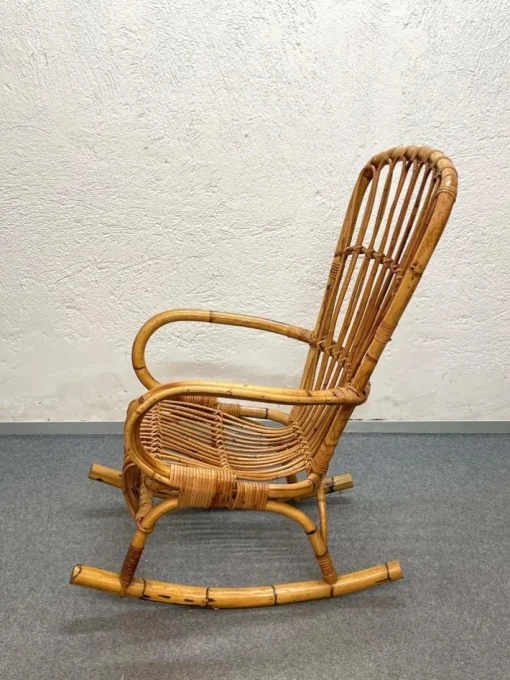 Pamono Mid-Century Italian French Riviera Rattan & Bamboo Rocking Chair, 1960s Sale