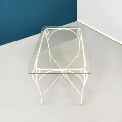 Pamono Mid-Century Italian Garden Table in White Wrought Iron & Glass, 1960s Hot