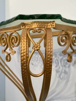 Pamono Mid-Century Italian Green Crystal Gold Iron Console Table by Pier Luigi Colli, 1950 Clearance