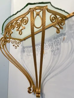 Pamono Mid-Century Italian Green Crystal Gold Iron Console Table by Pier Luigi Colli, 1950 Clearance