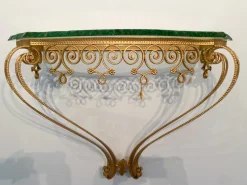 Pamono Mid-Century Italian Green Crystal Gold Iron Console Table by Pier Luigi Colli, 1950 Clearance