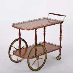 Pamono Mid-Century Italian Mahogany and Brass Serving Bar Cart, 1960s Online