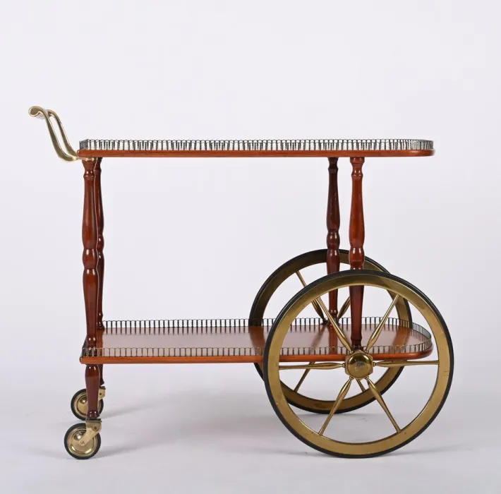 Pamono Mid-Century Italian Mahogany and Brass Serving Bar Cart, 1960s Online