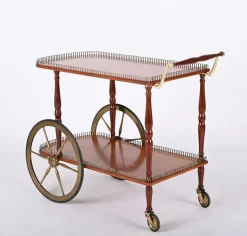 Pamono Mid-Century Italian Mahogany and Brass Serving Bar Cart, 1960s Online
