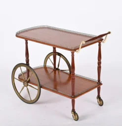 Pamono Mid-Century Italian Mahogany and Brass Serving Bar Cart, 1960s Online