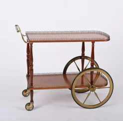 Pamono Mid-Century Italian Mahogany and Brass Serving Bar Cart, 1960s Online