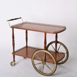 Pamono Mid-Century Italian Mahogany and Brass Serving Bar Cart, 1960s Online