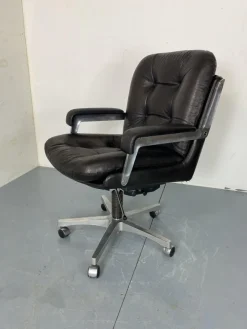 Pamono Mid-Century Italian Modernist Leather and Steel Adjustable Desk Chair, 1950s Clearance