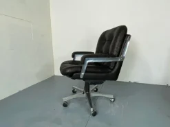 Pamono Mid-Century Italian Modernist Leather and Steel Adjustable Desk Chair, 1950s Clearance