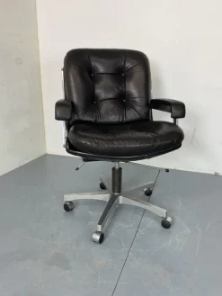 Pamono Mid-Century Italian Modernist Leather and Steel Adjustable Desk Chair, 1950s Clearance