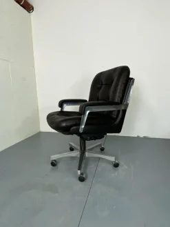 Pamono Mid-Century Italian Modernist Leather and Steel Adjustable Desk Chair, 1950s Clearance