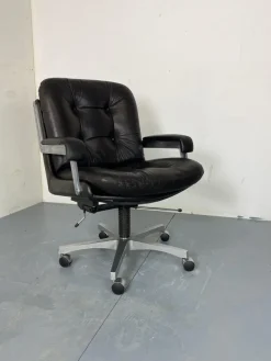 Pamono Mid-Century Italian Modernist Leather and Steel Adjustable Desk Chair, 1950s Clearance