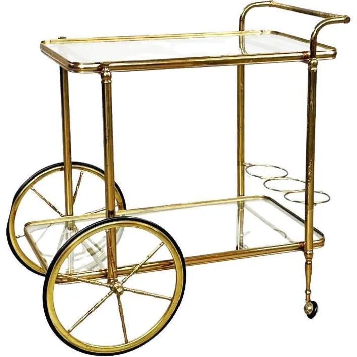 Pamono Mid-Century Italian Modern Bar Cart in Brass & Glass, 1950s