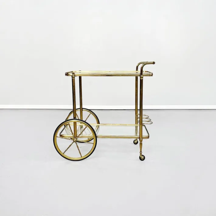 Pamono Mid-Century Italian Modern Bar Cart in Brass & Glass, 1950s