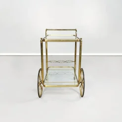 Pamono Mid-Century Italian Modern Bar Cart in Brass & Glass, 1950s