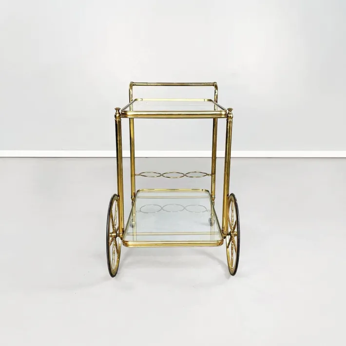 Pamono Mid-Century Italian Modern Bar Cart in Brass & Glass, 1950s