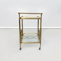 Pamono Mid-Century Italian Modern Bar Cart in Brass & Glass, 1950s
