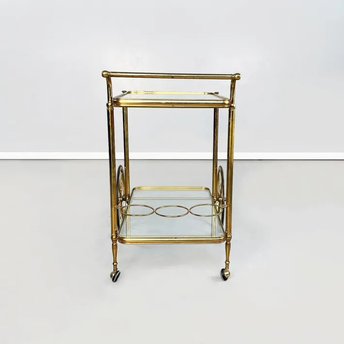 Pamono Mid-Century Italian Modern Bar Cart in Brass & Glass, 1950s