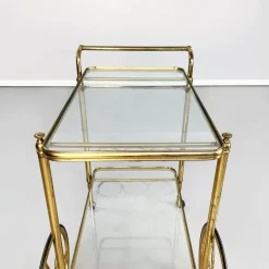 Pamono Mid-Century Italian Modern Bar Cart in Brass & Glass, 1950s