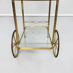 Pamono Mid-Century Italian Modern Bar Cart in Brass & Glass, 1950s