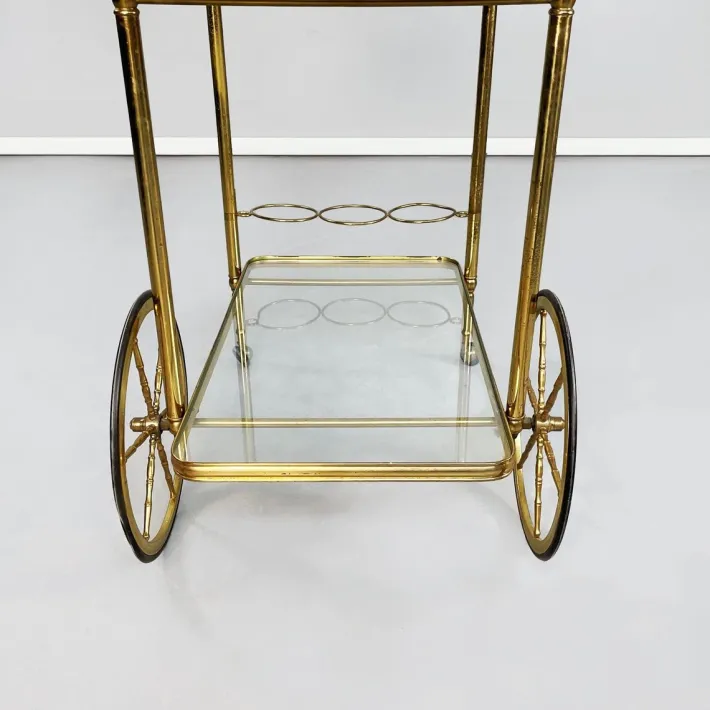 Pamono Mid-Century Italian Modern Bar Cart in Brass & Glass, 1950s