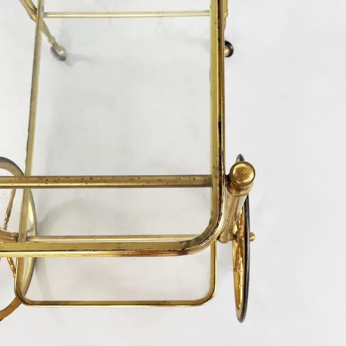 Pamono Mid-Century Italian Modern Bar Cart in Brass & Glass, 1950s