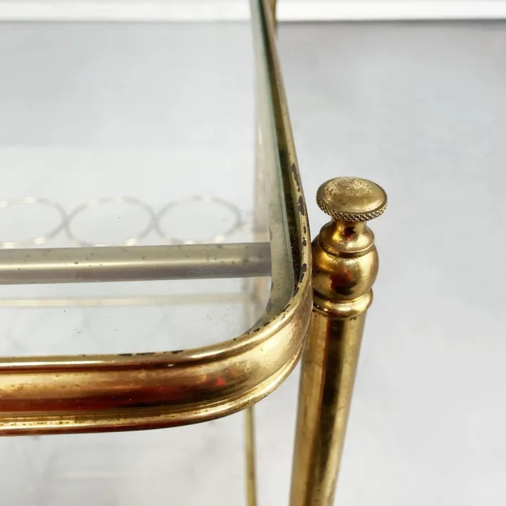 Pamono Mid-Century Italian Modern Bar Cart in Brass & Glass, 1950s