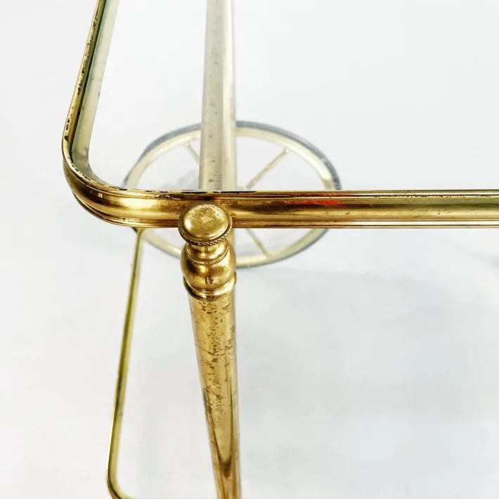 Pamono Mid-Century Italian Modern Bar Cart in Brass & Glass, 1950s