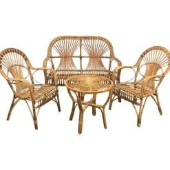 Pamono Mid-Century Italian Rattan & Bamboo Sofa, Armchairs & Coffee Table, 1960s, Set of 4 Sale