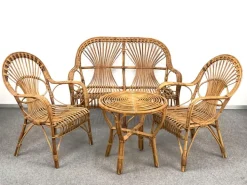 Pamono Mid-Century Italian Rattan & Bamboo Sofa, Armchairs & Coffee Table, 1960s, Set of 4 Sale