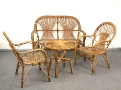 Pamono Mid-Century Italian Rattan & Bamboo Sofa, Armchairs & Coffee Table, 1960s, Set of 4 Sale