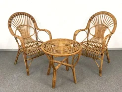 Pamono Mid-Century Italian Rattan & Bamboo Sofa, Armchairs & Coffee Table, 1960s, Set of 4 Sale