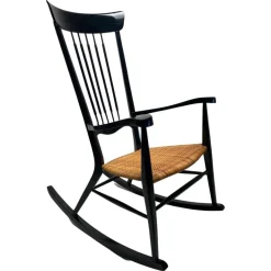 Pamono Mid-Century Italian Rocking Chair in Black Lacquered Wood by Paolo Buffa, 1950s Online
