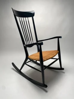 Pamono Mid-Century Italian Rocking Chair in Black Lacquered Wood by Paolo Buffa, 1950s Online