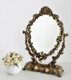 Pamono Mid-Century Italian Vanity Dressing Table with Mirror in Bronze with Angels, 1950s Best