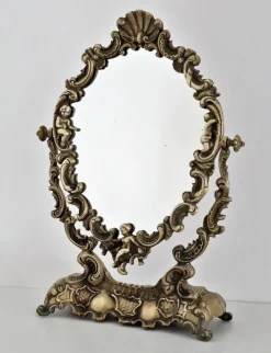Pamono Mid-Century Italian Vanity Dressing Table with Mirror in Bronze with Angels, 1950s Best
