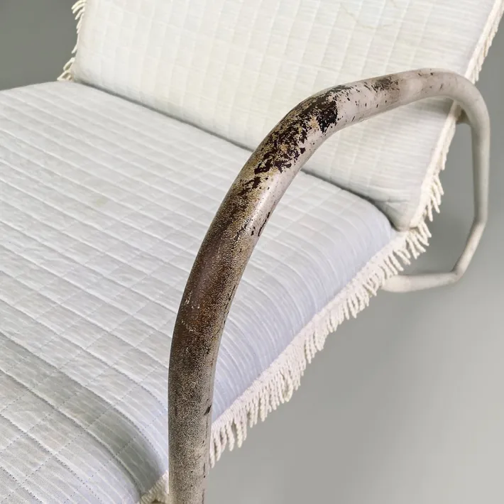 Pamono Mid-Century Italian White and Azure Iron Outdoor Lounge Chairs, 1960s, Set of 2 Clearance