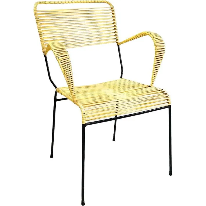 Pamono Mid-Century Italian Yellow Plastic Scooby Black Metal Outdoor Chair, 1960s Online