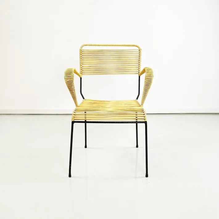 Pamono Mid-Century Italian Yellow Plastic Scooby Black Metal Outdoor Chair, 1960s Online