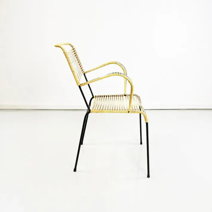 Pamono Mid-Century Italian Yellow Plastic Scooby Black Metal Outdoor Chair, 1960s Online
