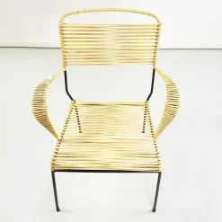 Pamono Mid-Century Italian Yellow Plastic Scooby Black Metal Outdoor Chair, 1960s Online